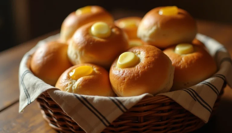 Freshly baked Logan's Roadhouse Dinner Rolls Recipe, golden and buttery, in a rustic basket.