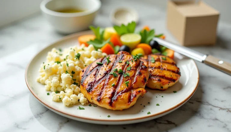 Healthy Bariatric Dinner Recipes: 7 Amazing Meals You Must Try with grilled chicken, cauliflower rice, and vegetables"