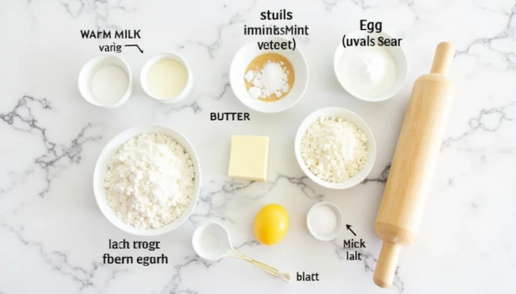 Ingredients needed for the Logan's Roadhouse Dinner Rolls Recipe, neatly displayed on a kitchen counter.  