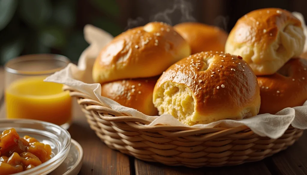 Pan de bono bread rolls with a soft, cheesy center and golden crust.