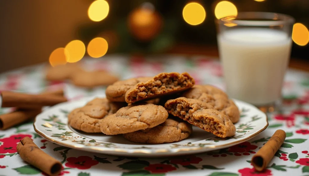 Starbucks Ginger Molasses Cookies served on a holiday-themed plate with milk