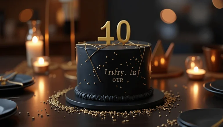 Elegant black and silver Birthday Cake Design for Him with candles and a stylish party setup