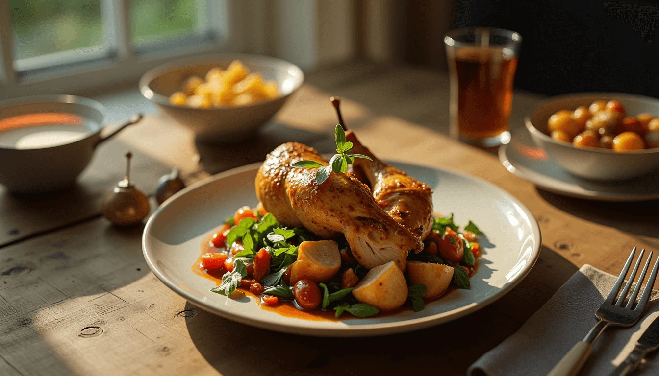 A Cozy Dinner Setting With A Roasted Chicken Plate (1) (1)