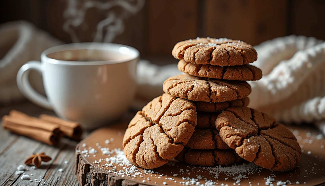 Starbucks Ginger Molasses Cookie Recipe served with hot coffee on a rustic table