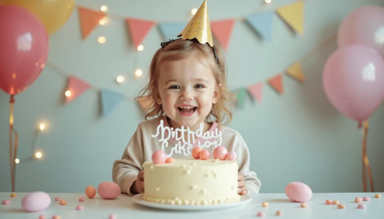 Birthday Cake Boy pastel theme with toddler celebrating first birthday