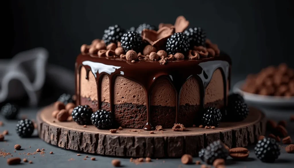 American Cake Nude style with chocolate layers and ganache drip