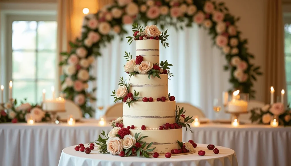 Multi-tier American Cake Nude wedding cake with florals