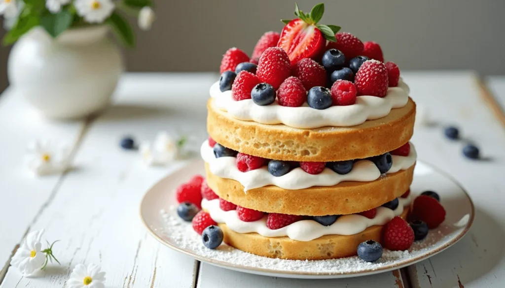 Classic American Cake Nude with vanilla sponge and fresh berries