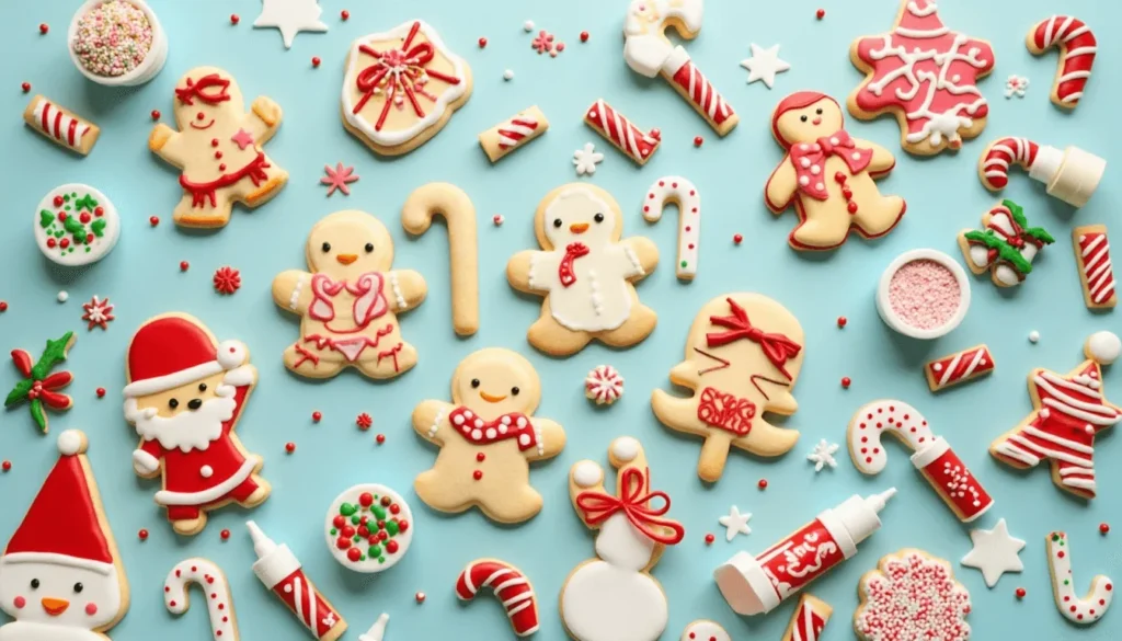 Colorful Christmas cookie decorating kit for kids with fun shapes and bright icing