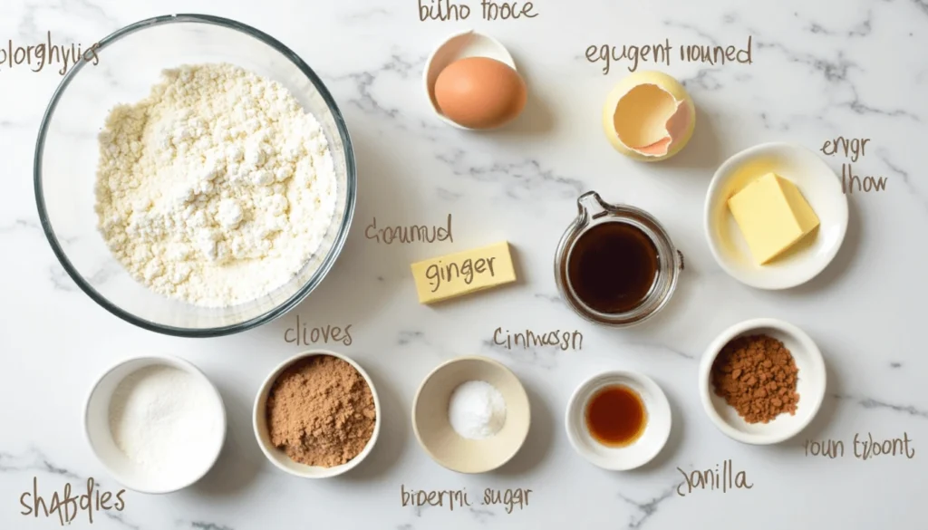 Ingredients for Ginger Molasses Cookies Starbucks Recipe neatly arranged