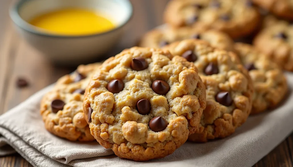 Brown butter chocolate chip cookies with visible Rice Krispies