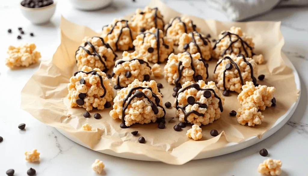 No-bake chocolate Rice Krispie clusters with chocolate drizzle