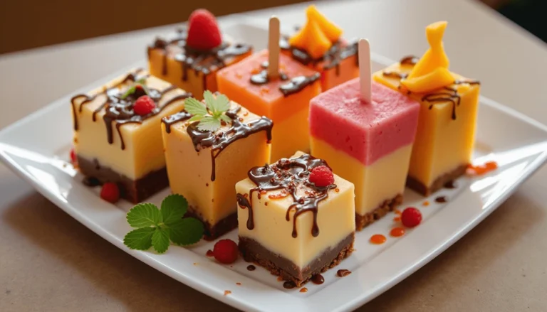 A beautifully presented platter of condensed milk dessert recipes, garnished with fruit and chocolate.