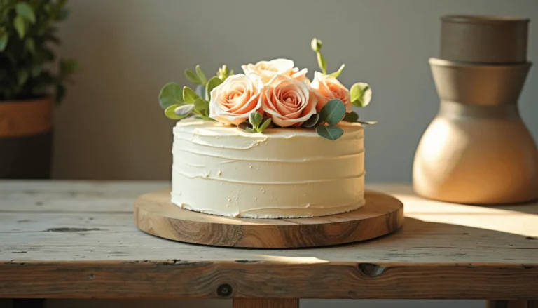 Elegant nude cake with fresh flowers – perfect for minimalist cake decoration ideas.