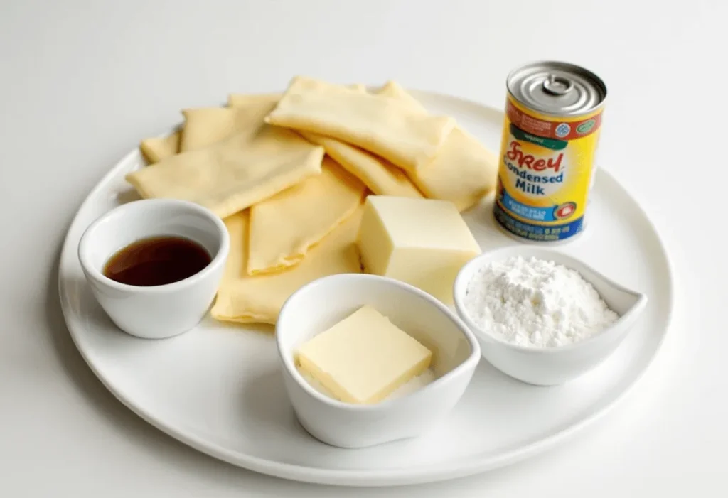 Ingredients for making milhojas cake recipe at home  