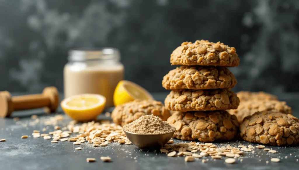Protein-packed lemon oatmeal cookies with oats, lemon, and protein powder.