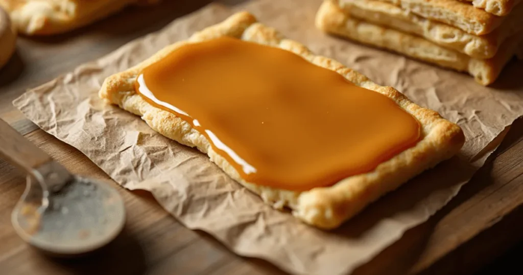 Assembling the layers of a homemade milhojas cake  